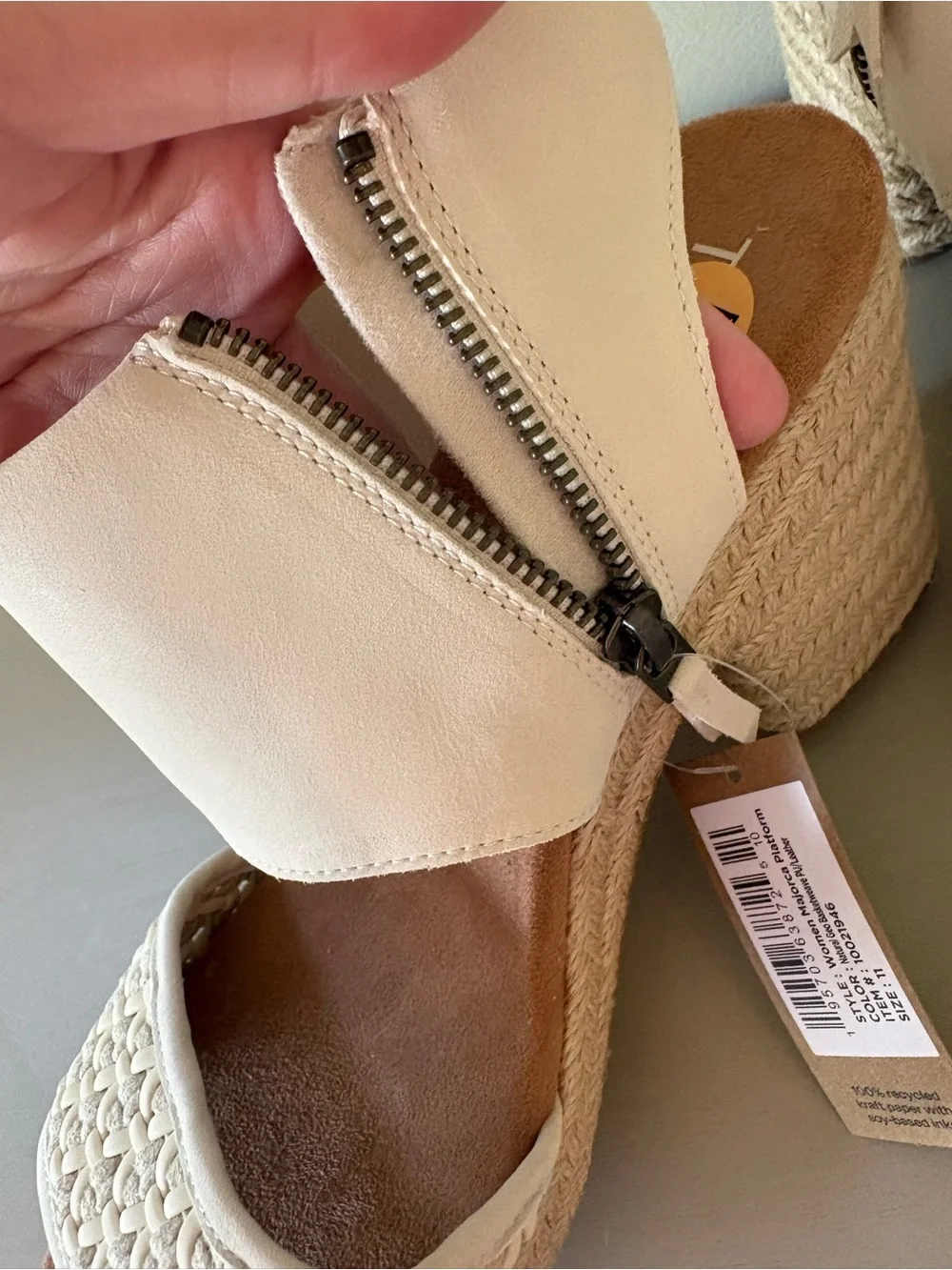 Toms Cream Woven Espadrille Wedge Sandals with Ankle Cuff